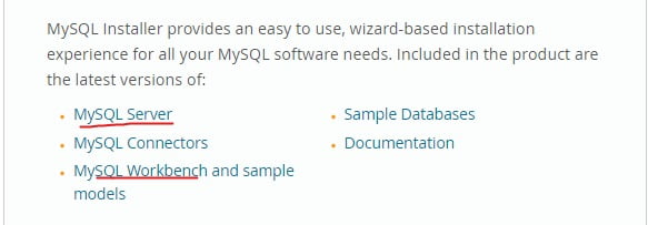 A preview of what's included in a MySQL installation