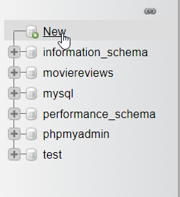 the button to create a New database in phpMyAdmin